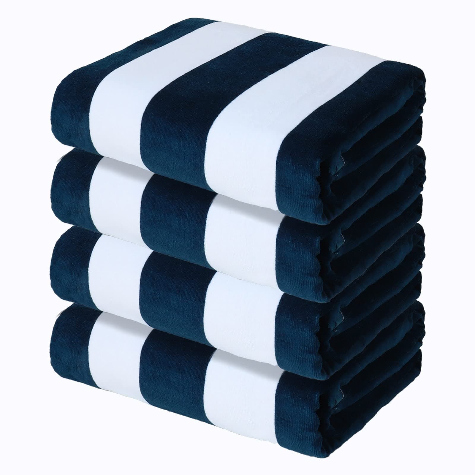 4 Pack Cotton Oversized 35x70 Inches Soft Cabana Stripe Thick Beach Towel, Super Absorbent Travel Bath Pool Towel (Dark Navy)
