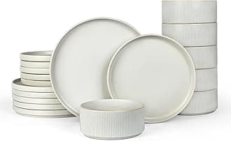 Star Plates and Bowls Sets, Modern Stoneware Dinnerware Sets for 6, 18-Piece Kitchen Dish Set - Chip and Scratch Resistant, Microwave and Dishwasher Safe Tableware, Matte White