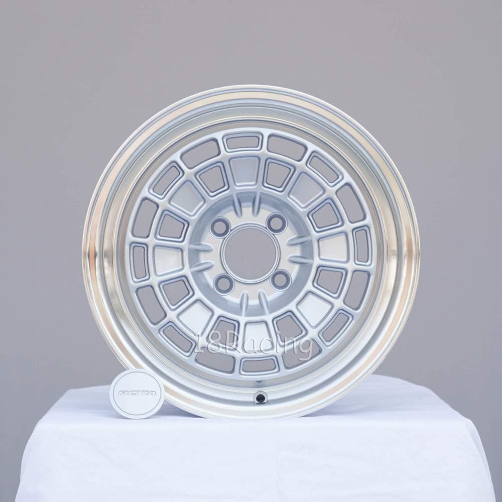 4 PCS ROTA HB10 WHEELS 15x7 PCD: 4x100 OFFSET: 40 HB:67.1 SILVER WITH POLISH LIP 14.6 LBS