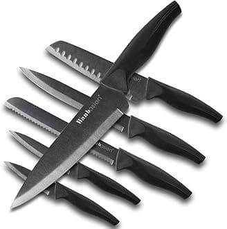 Wanbasion Black Professional Kitchen Knife Chef Set, Stainless Steel, Dishwasher Safe with Sheathes