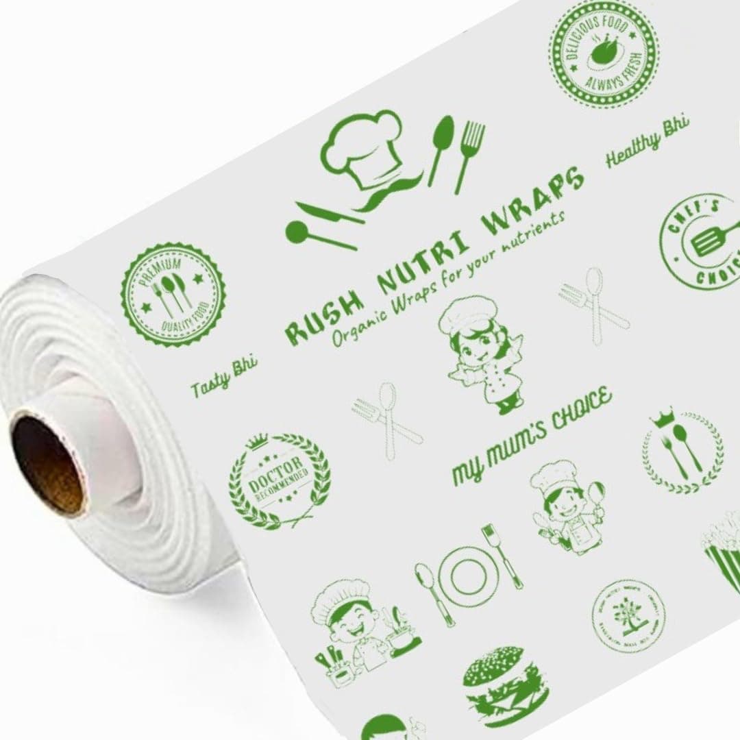 Rush Premium 100 Mtr Nutri Wrap Food Wrapping Paper Roll with Sealing Sticker, Non-Sticky Butter Paper Roll for Roti Use as Parchment Paper for baking cake, Kitchen Roll Paper or roti clothes wrap