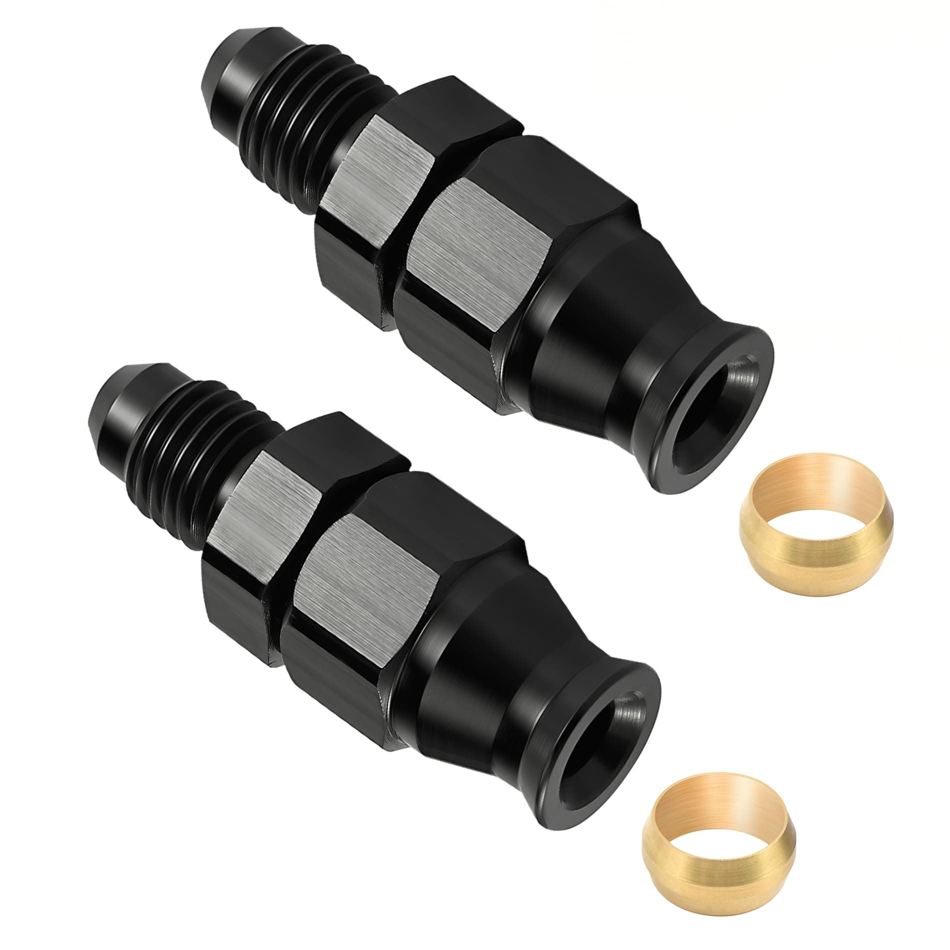 6AN Male to 3/8" Hardline Compression Fitting Adapter Aluminum Black 2PCS