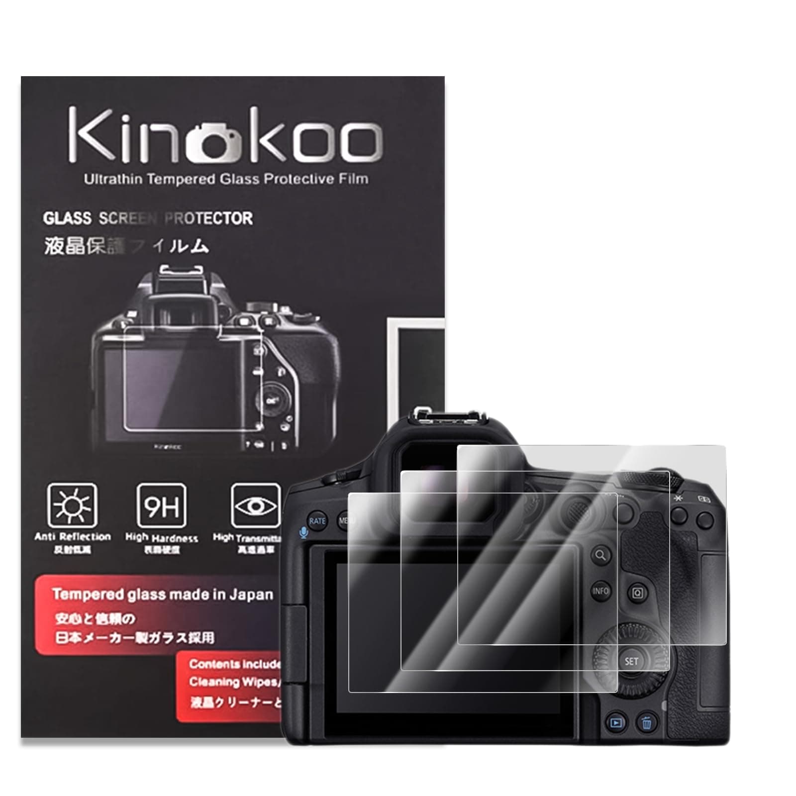 Kinokoo Screen Protector for Canon EOS R5/R5 Mark II/R3/R5C Camera - 0.25mm 9H Hardness Tempered Glass Film - Bubble Free & Anti-Scratch & Anti-Finger Print (3 Packs)