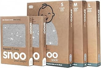 Happiest Baby The Big Bundle 100% Organic Cotton - Includes 3 SNOO Sacks and 2 SNOO Bassinet Fitted Sheets (Graphite Stars)