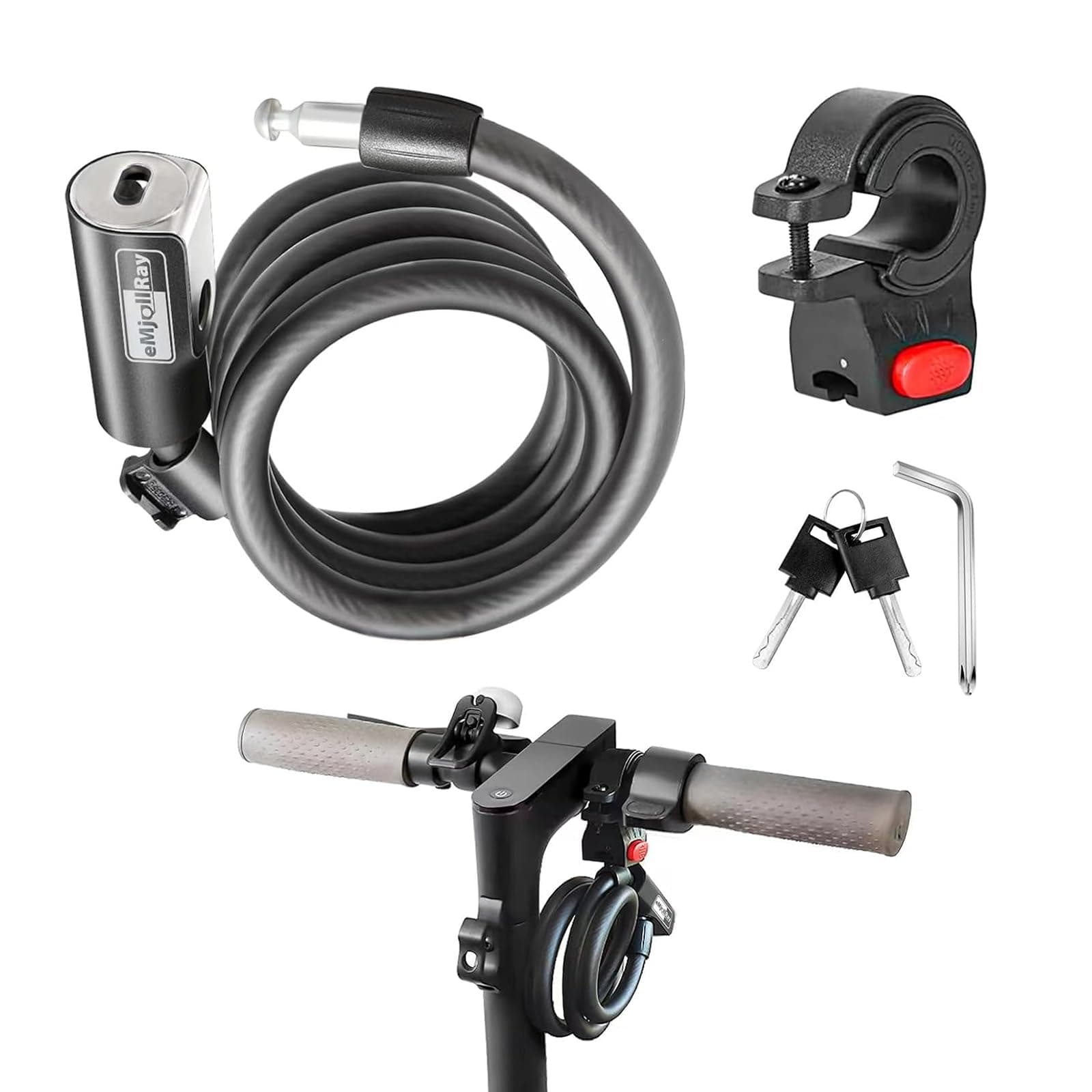 Electric Scooter Lock 4FT 12mm Heavy Duty Anti Theft Coiled Cable Lock with Mounting Bracket, Keyed Security for E-Scooter, Bike, Ebike, Motorcycle