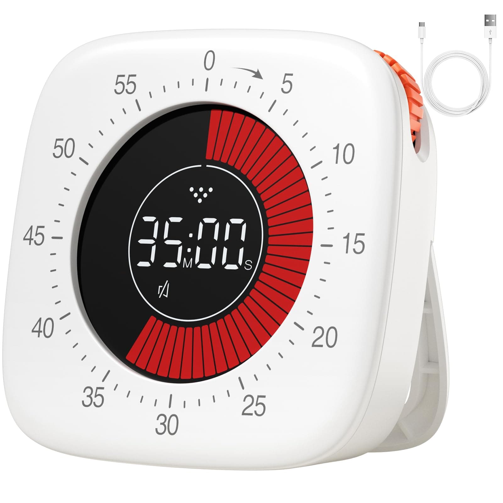 Dealswin Visual Timer - Rechargeable Digital Timer with 4 Alarm Modes, 60 Min Countdown for Kids, Kitchen, Office (White)