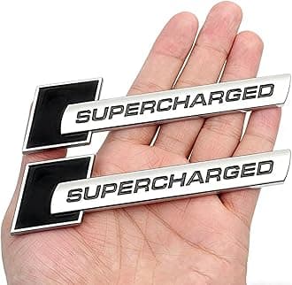 2pcs Metal Supercharged Letters Premium Auto Badge Rear Trunk Sticker Side Fender Decal (Chrome-Black)