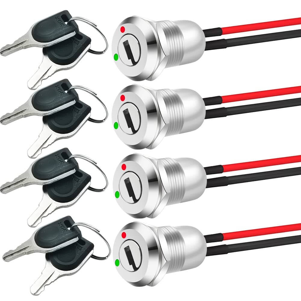 12mm On/Off Metal Key Lock Switch Prewired Key Switch Lock Maintained Latching Key Switch(Pack of 4)