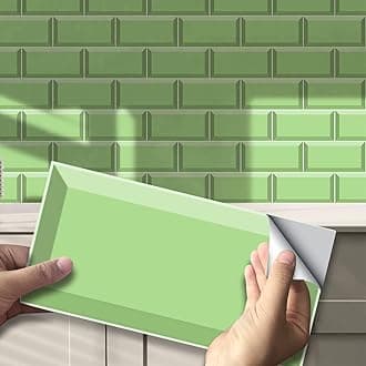 54Pcs Alwayspon Wall Tile Transfers Sticker for Home Decor, Peel and Stick Self-Adhesive Splashback, Stick on Tile Decals for Living Room Kitchen Bathroom Decor, Light Green Brick