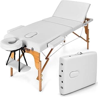 Giantex 84inch Folding Massage Table Lash Bed, Portable 3 Sections Spa Salon Tattoo Bed with Face Cradle Armrests Wooden Legs, Professional Massage Bed Height Adjustable with Carry Case (White)