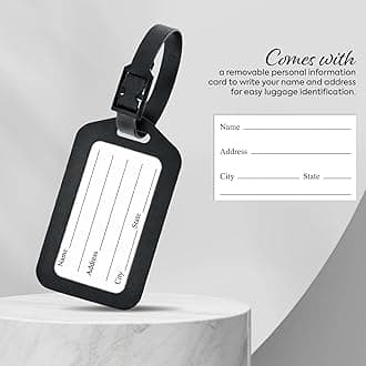 Storite Luggage Tags with Strap, Smart Tags for Travel suitcases, School Bags for Easily Identification of Bags - Black, Black, 6 Pack, Luggage Tags