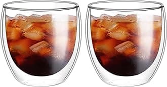 8oz Glass Coffee Mugs Set of 2, Double Walled Espresso Cups for Latte Cappuccino Cocoa Milk Cafe Juice, Clear Glass Tea Cup Set Glassware Gift for Christmas Birthday