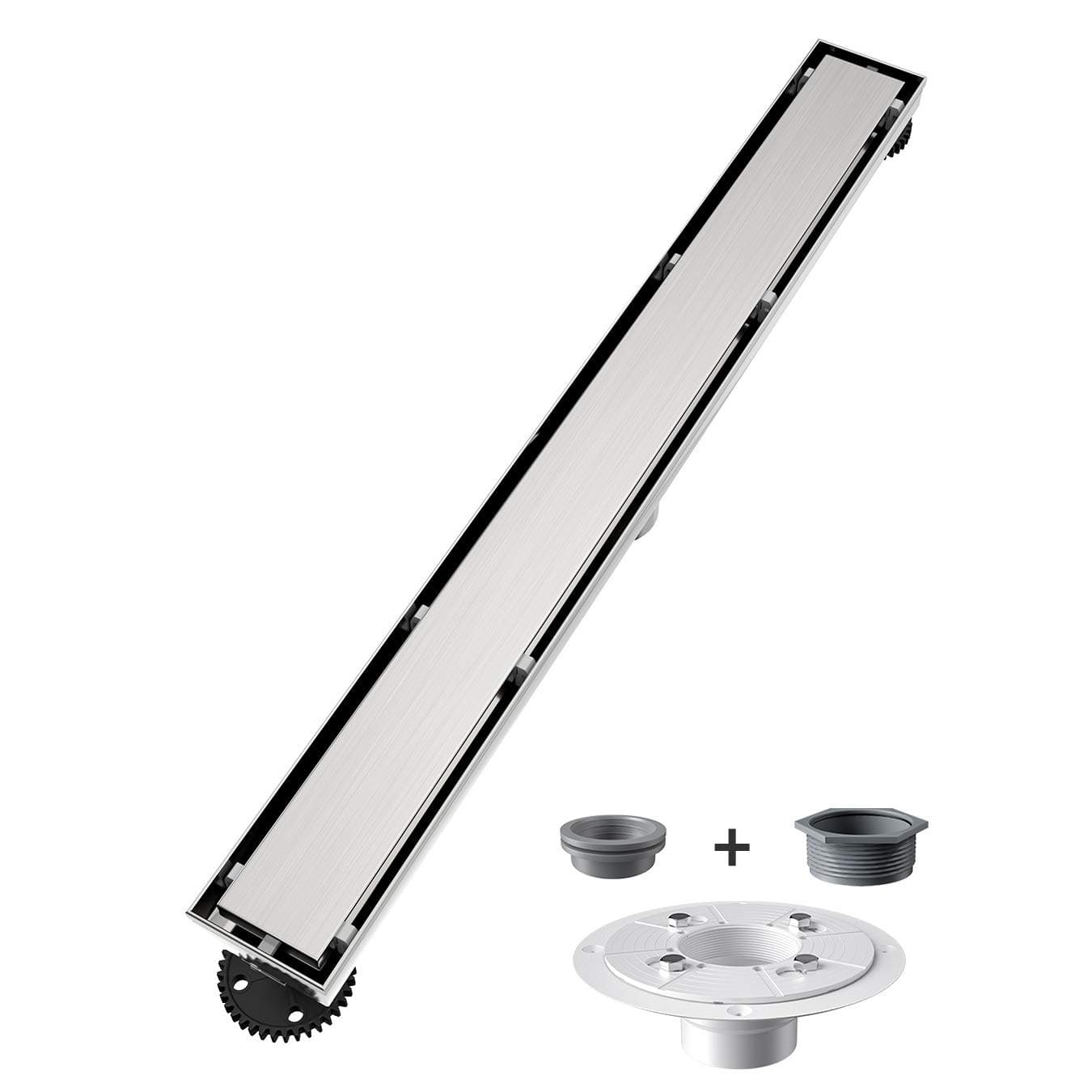 USHOWER 36-Inch Linear Shower Drain with Reversible 2-in-1 Tile Insert Cover, SUS304 Stainless Steel, Includes Flange Base & Hair Strainer, Brushed Nickel