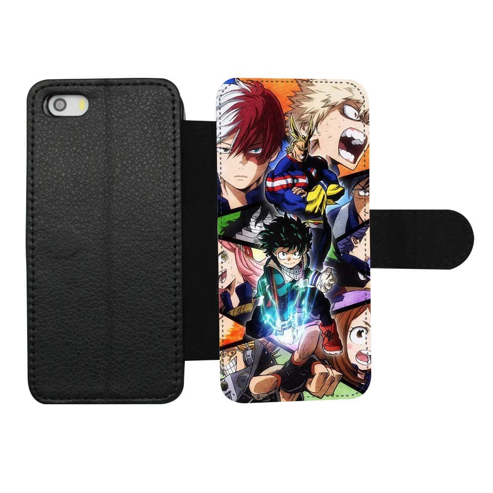 My Hero Academia Anime Manga Comic Case for iPhone 5/5S/SE PU Leather Stand Wallet Folio Flip with ID Credit Card Slot Case Skin Protective Phone Full Protection Cover