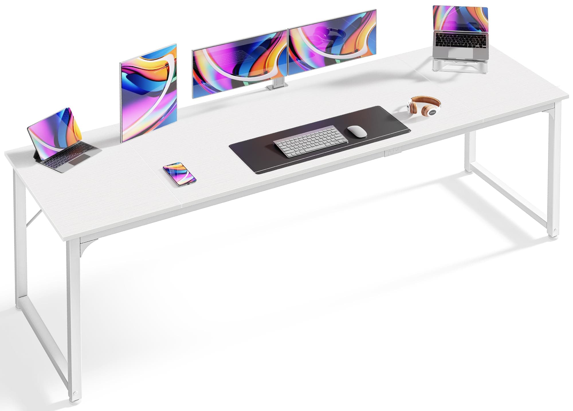 Computer Desk, 80 Inch Office Desk, Gaming Desk with Storage, Writing Desk Work Desk for Home Office, Study, Long Simple Desk, Large Legroom, Metal Frame, White
