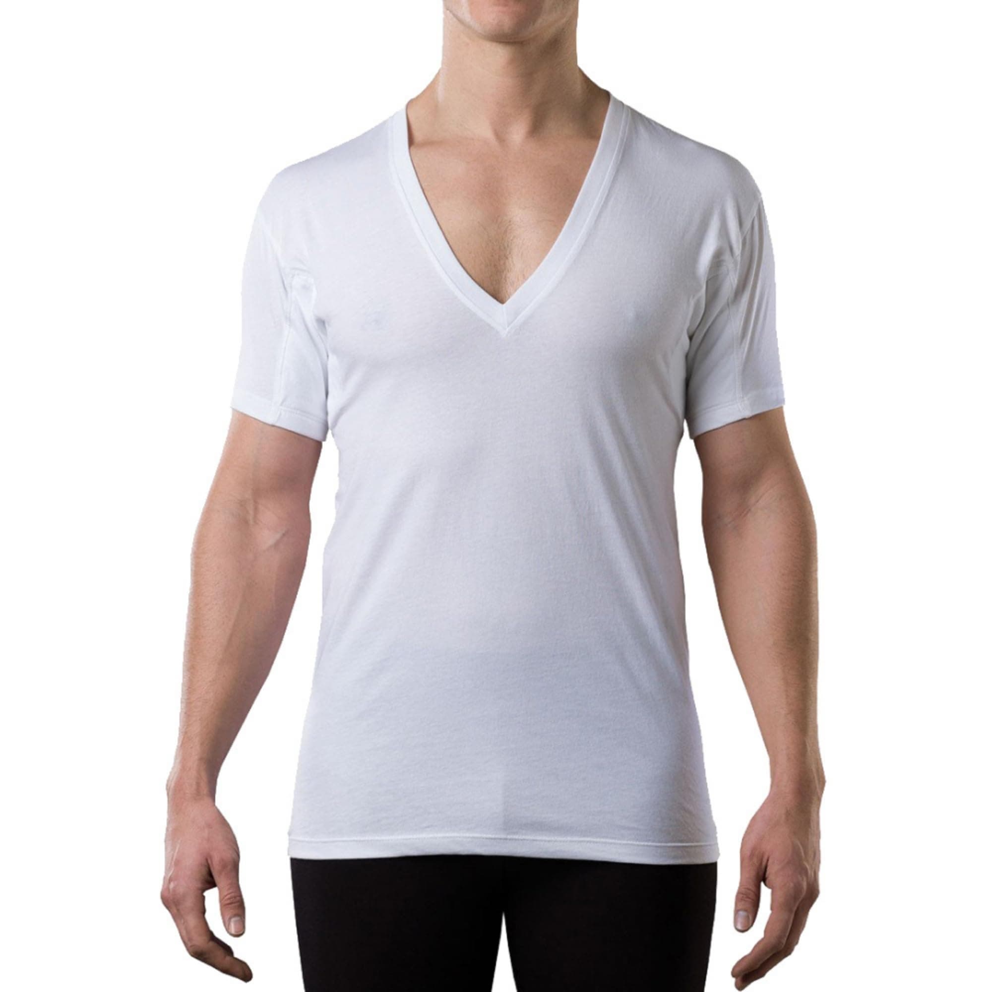 Sweatproof Undershirt for Men w/ Underarm Sweat Pads (Original Fit, Deep V-Neck)