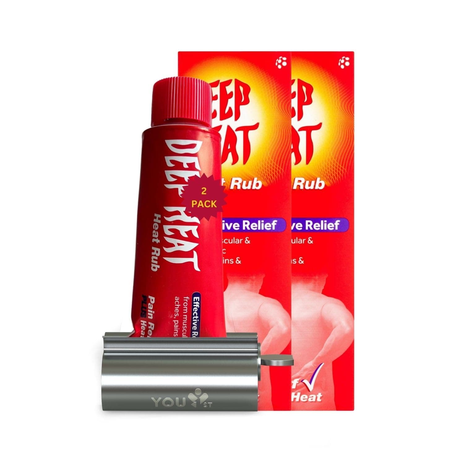 ディープヒート 100g [2パック] マッスルマッサージローションバンドル ステンレススチールローション絞り器付き
