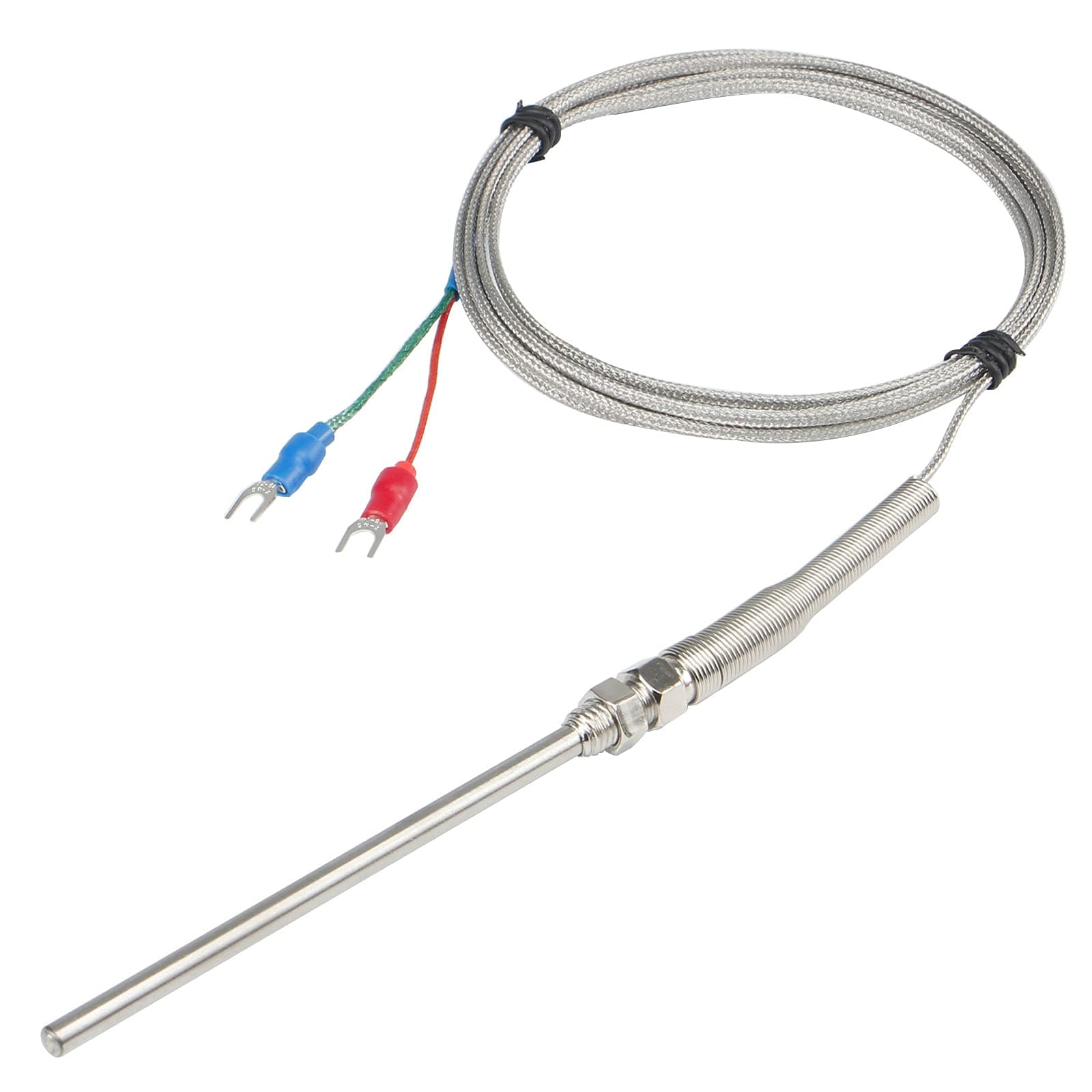 K-Type Thermocouple Temperature Sensors 0~600℃，2M/6.6Ft Wire Probe Length 100mm Two Wire 100×5mm Stainless Steel Probe Temperature Detector Temperature Gauge
