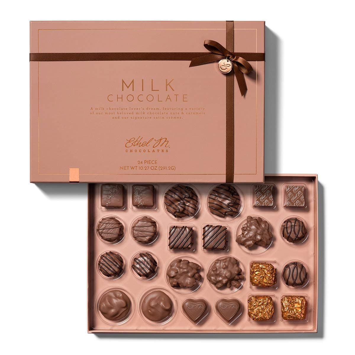 - Ethel M Chocolates Premium Milk Chocolate Collection Chocolate Gift Box Candy Assortment, 24 Pieces of Creamy, Smooth and Rich Chocolate Gems
