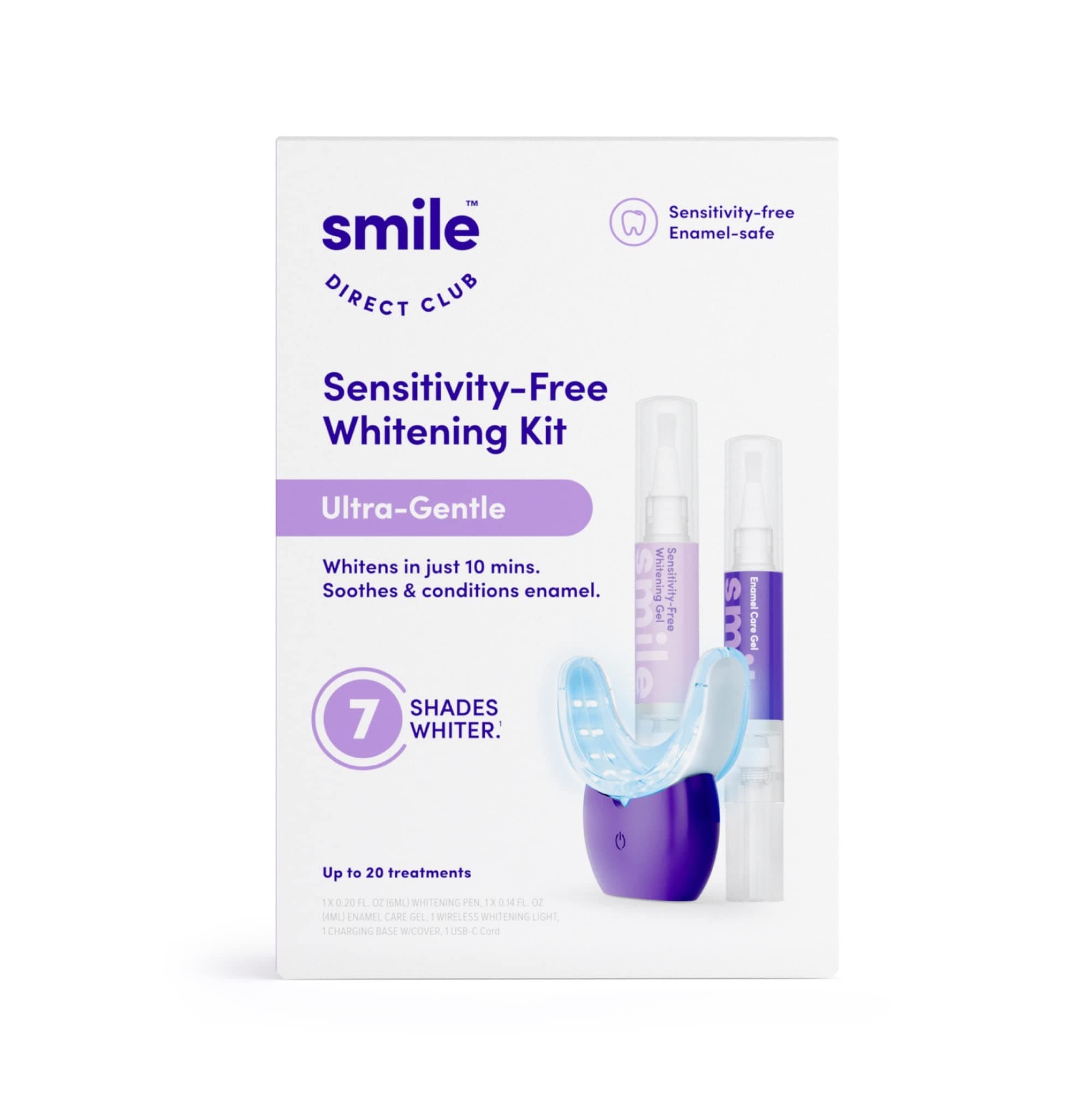 Ultra-Gentle Sensitivity-Free Teeth Whitening Kit with Wireless 20-LED Light - Gel Sensitive Teeth, Safe on Gums and Enamel, 0.17 Fl Oz (Pack of 2), 0.34 Fl Oz, Pack 2