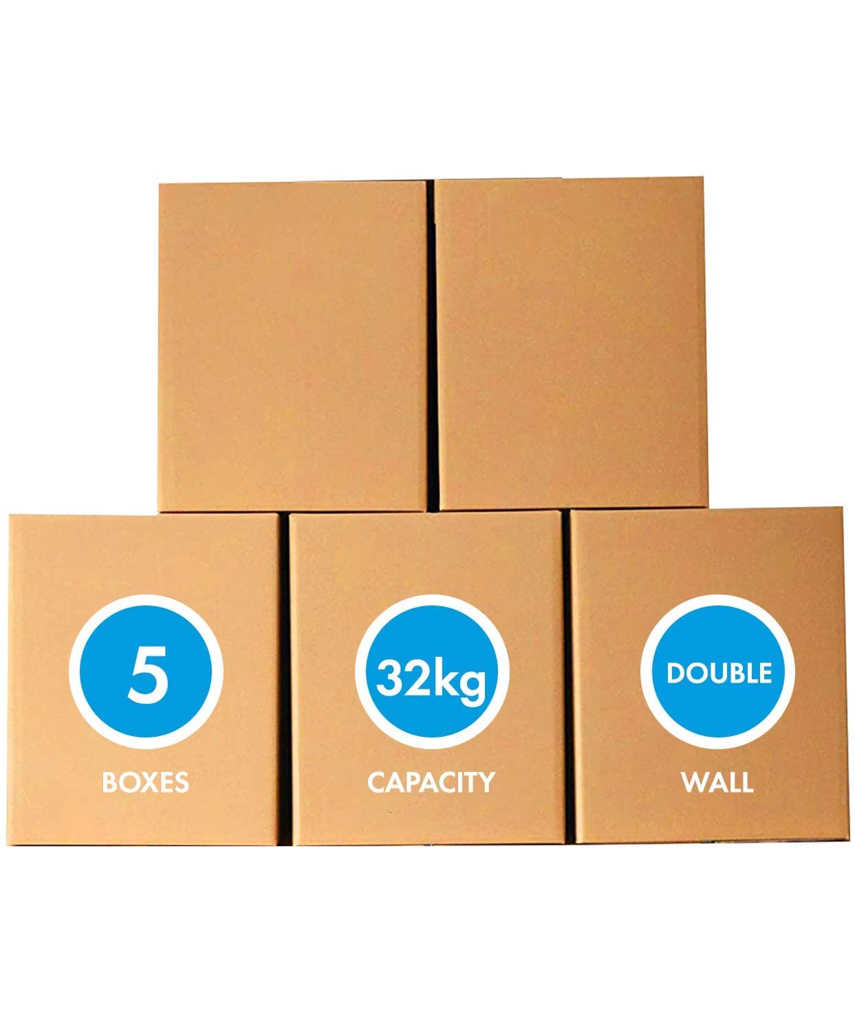 [5 Pack] Large Double Wall 100% Recyclable Corrugated Cardboard Moving Boxes with 32 KG Capacity, 45 x 45 x 70 cm Brown Carton for Packaging, Shipping and Storage, 5 ply