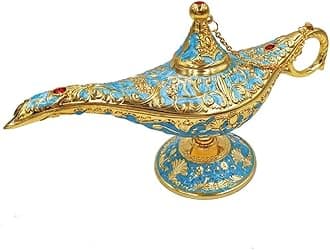 Hourwof Aladdin Genie Lamp Vintage Legend Aladdin Magic Lamp Wishing Light Arabian Costume Props Party Wedding Table Decoration Birthday Gift,Large Lake Blue