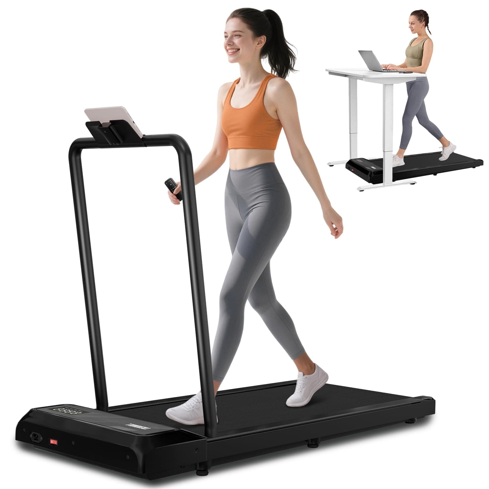 Walking Pad Treadmill, 3 in 1 Under Desk Treadmill for Home Office w/2.5HP Motor/4.0MPH/45dB, Walking Pad w/Safety Handle/Remote/LED Display, Portable Treadmills Supports Up to 300lbs