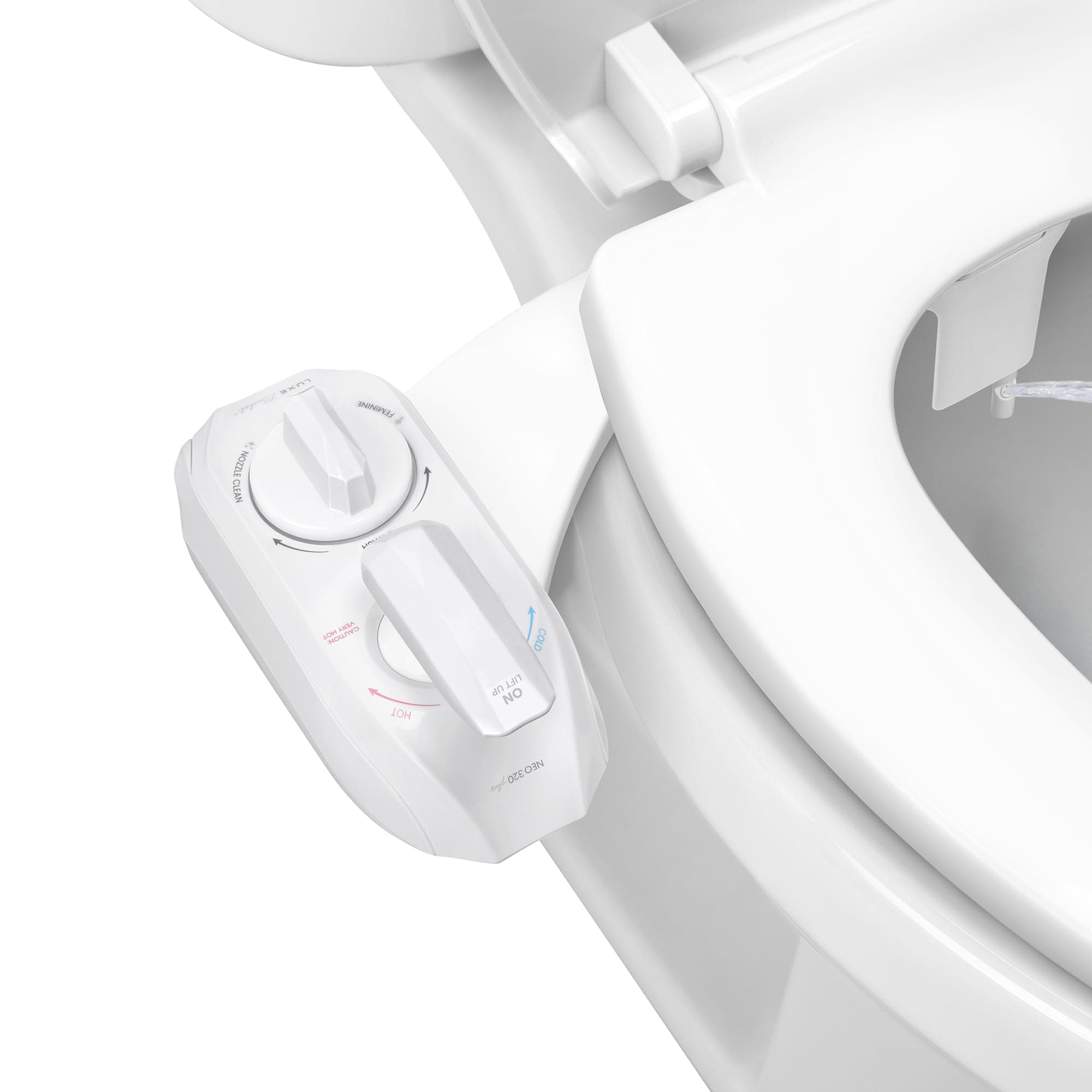 NEO 320 Plus - Next-Generation Warm Water Bidet Toilet Seat Attachment with Innovative EZ-Lift Hinges, Dual Nozzles, and 360° Self-Cleaning Mode (White)