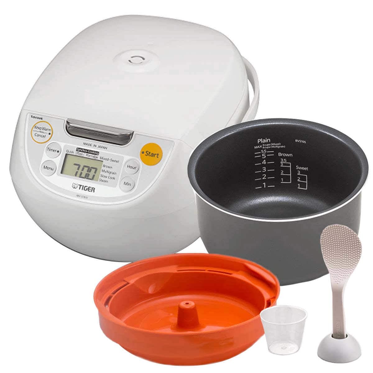 Japan Made Synchro-Cooking 5.5-Cup Micom Rice Cooker and Warmer with 10 Cooking Menu Settings, Stainless Steel Non-Stick Inner Pot and Tacook Cooking Plate, Lets you Cook Rice and Main Dish at