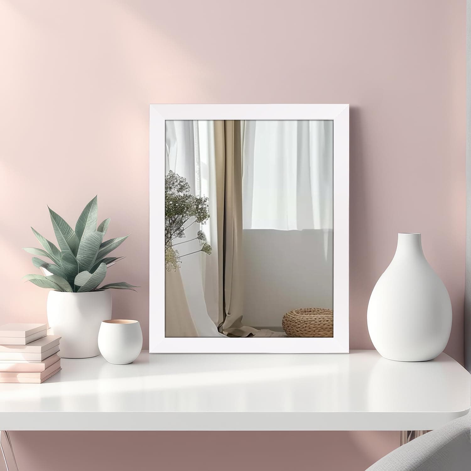 Amazon Basics Metal Exquisite Rectangular Wall Mirror|Versatile Usage for Entryways, Living Rooms, Bedrooms, Bathrooms|Durable & Clear Reflection|Peaked Trim (White)|41 cm X 51 cm
