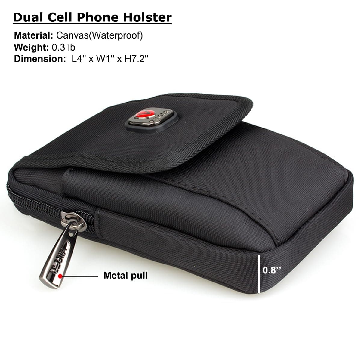 VIIGER Multipurpose Canvas Vertical Smartphone Pouch Cell Phone Holster Belt Clip Bag Hip Waist Bag Pack with Belt Loop Carabiner for iPhone 6 6S Plus Samsung Galaxy S8 Plus