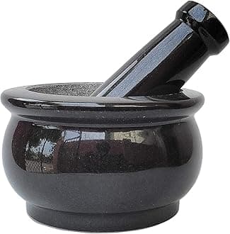 Pure Granite Stone Mortar and Pestle Set, Kalvam,kharad, Masher Spice Mixer/Okhli and musle/Kharal for Kitchen and medicine making (5 inch bowel)