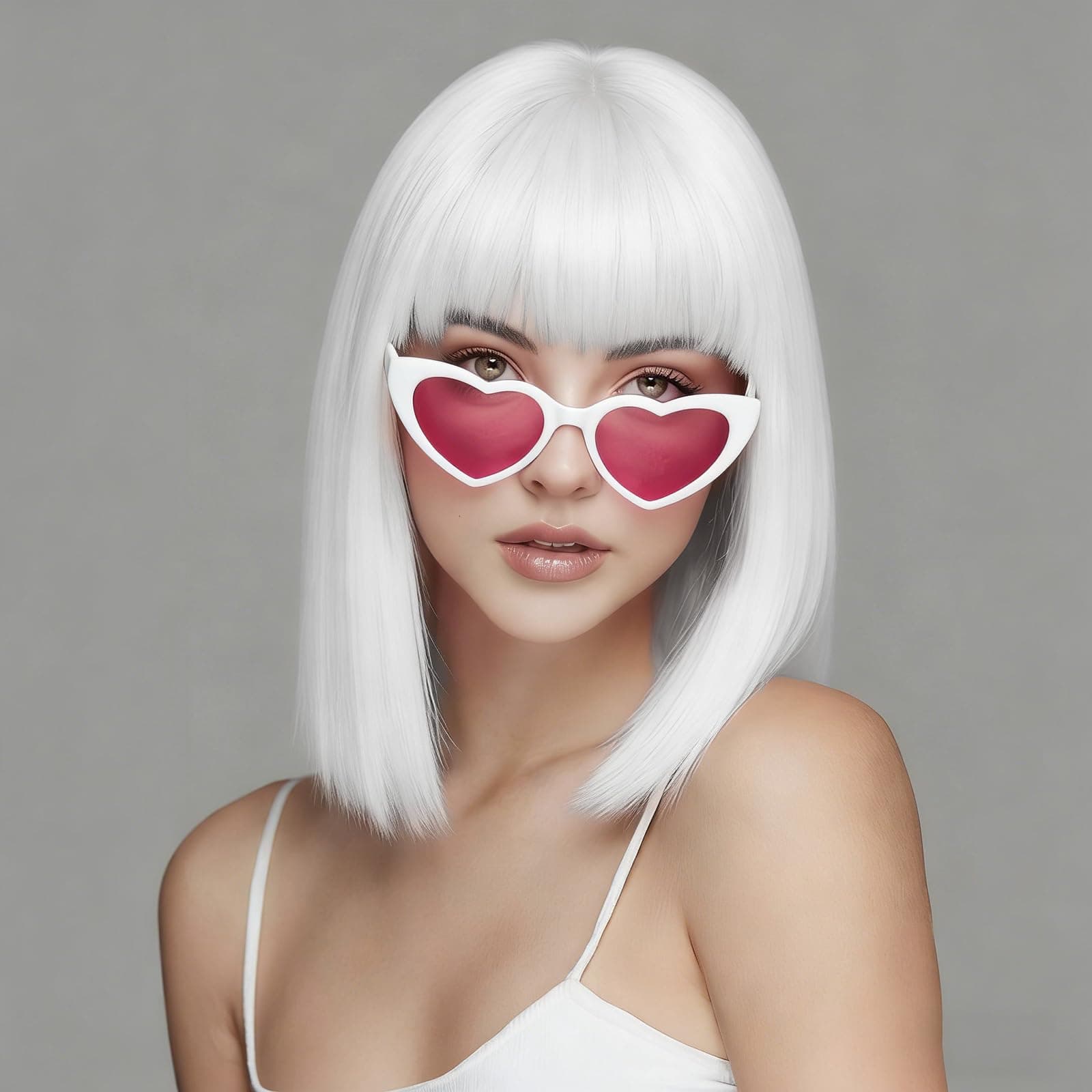 SUKRI White Bob Wig with Bangs Short Straight White Wigs for Women Silver White Bob Hair Wig for Party Cosplay Daily Use（12Inch）