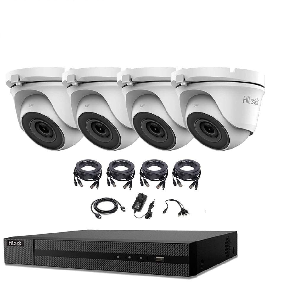 HILOOK 5MP CCTV SYSTEM 4CH 5 MP DVR CAMERA INDOOR OUTDOOR 4X DOME TURRET CAMERAS 2OM NIGHT VISION HDMI KIT (2TB HDD, WHITE)