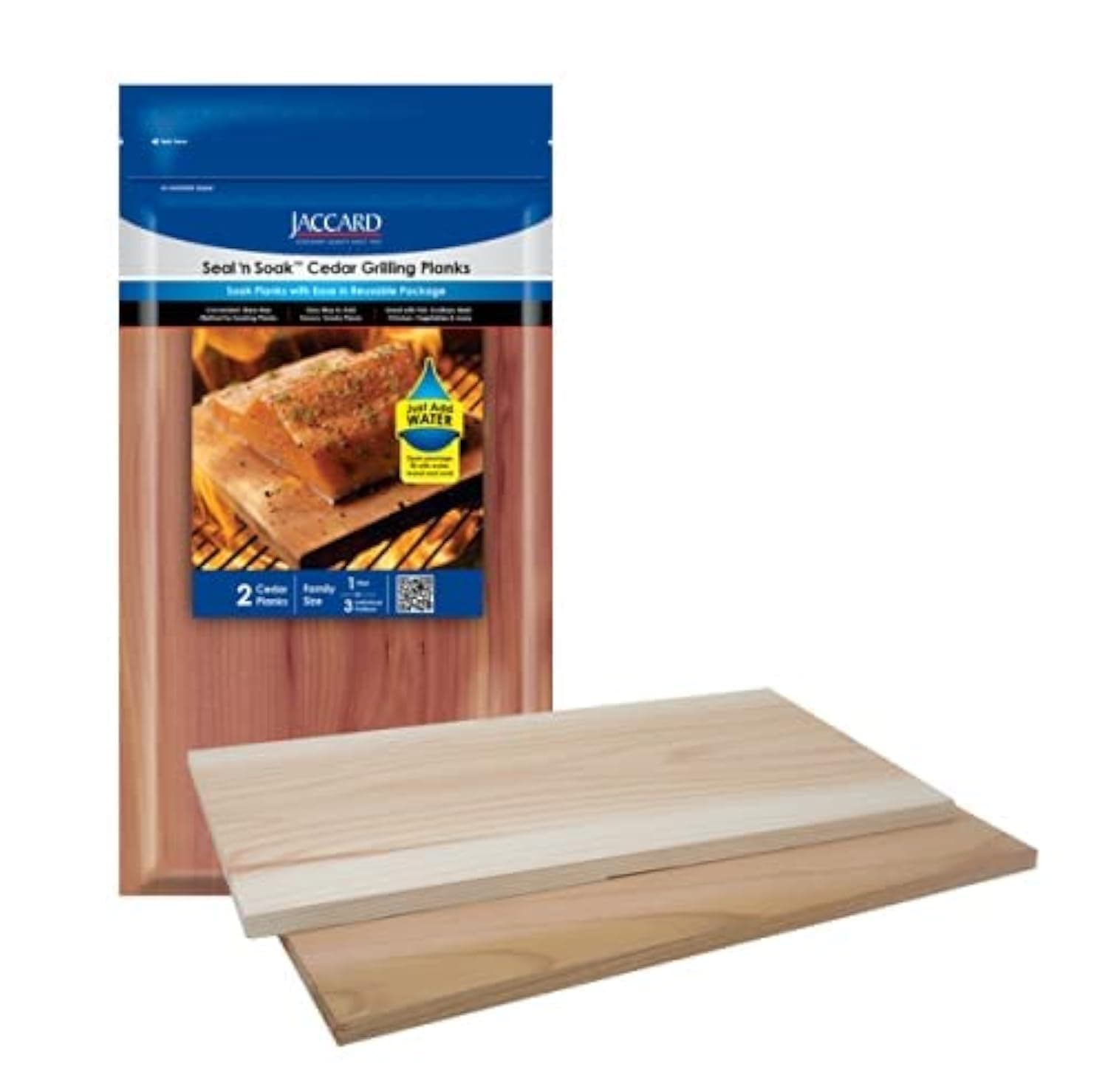 Jaccard 201404 SEAL N' SOAK Cedar Plank with Reusable Soaking Bag, Large (2-plank), Grilling Accessories – Wood Plank Serving Board