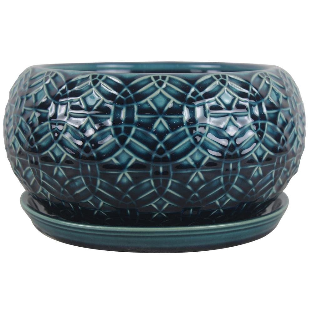 10 in. Dia. Ceramic Crackle Blue Rivage Bowl