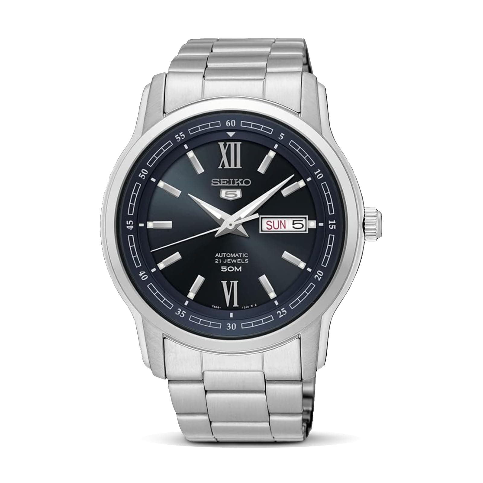 Automatic Watch for Men 5-7S Collection - with Day/Date Calendar, Luminous Hands, Stainless Steel Case & Bracelet