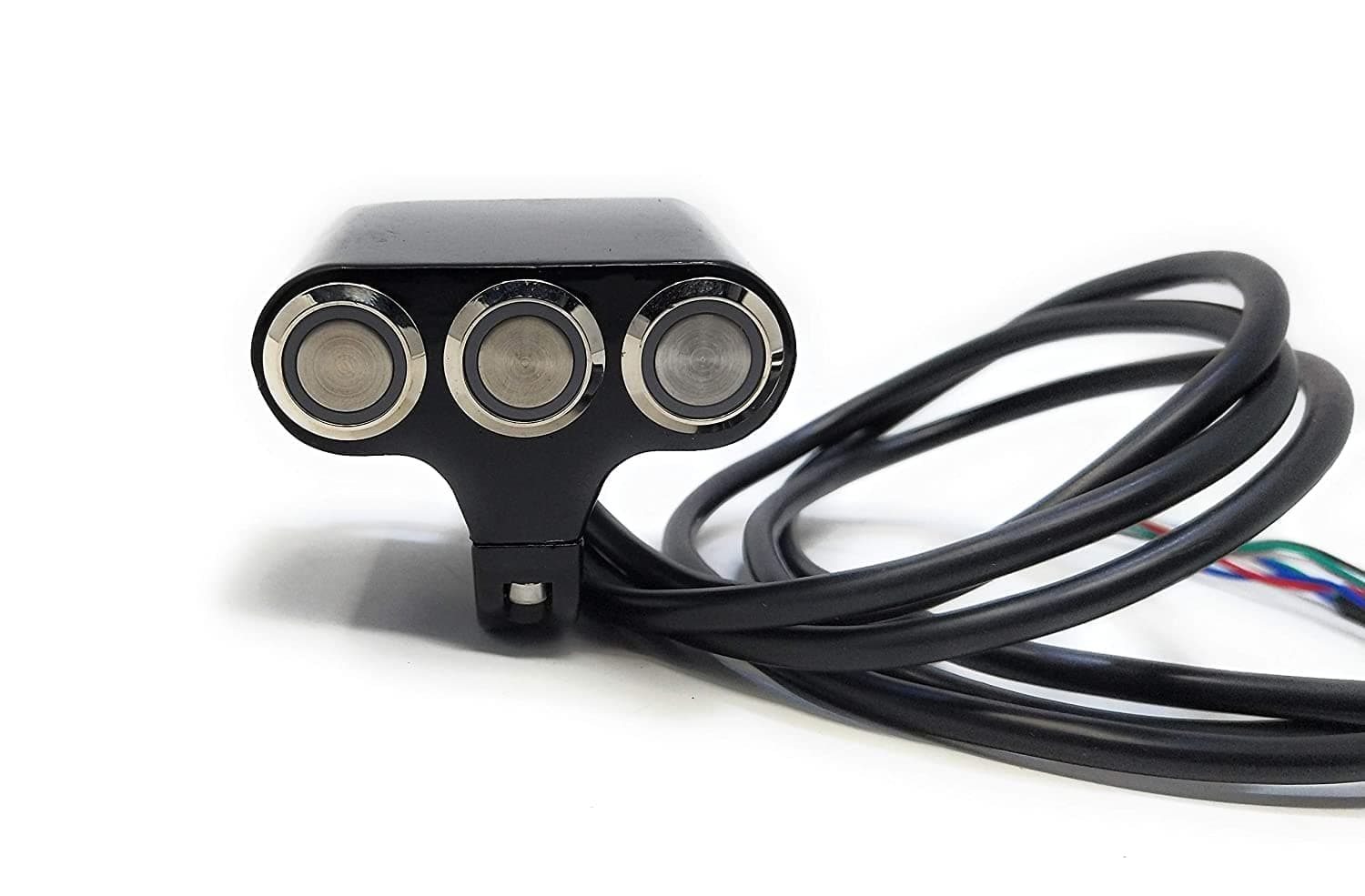 TRP TRADERS® 12V 7/8" 22mm Triple Switch CNC Cut Motorcycle Handlebar Switch with 2 ON/Off Button & 1 Push Switch for Motorcycle Fog Light and Horn