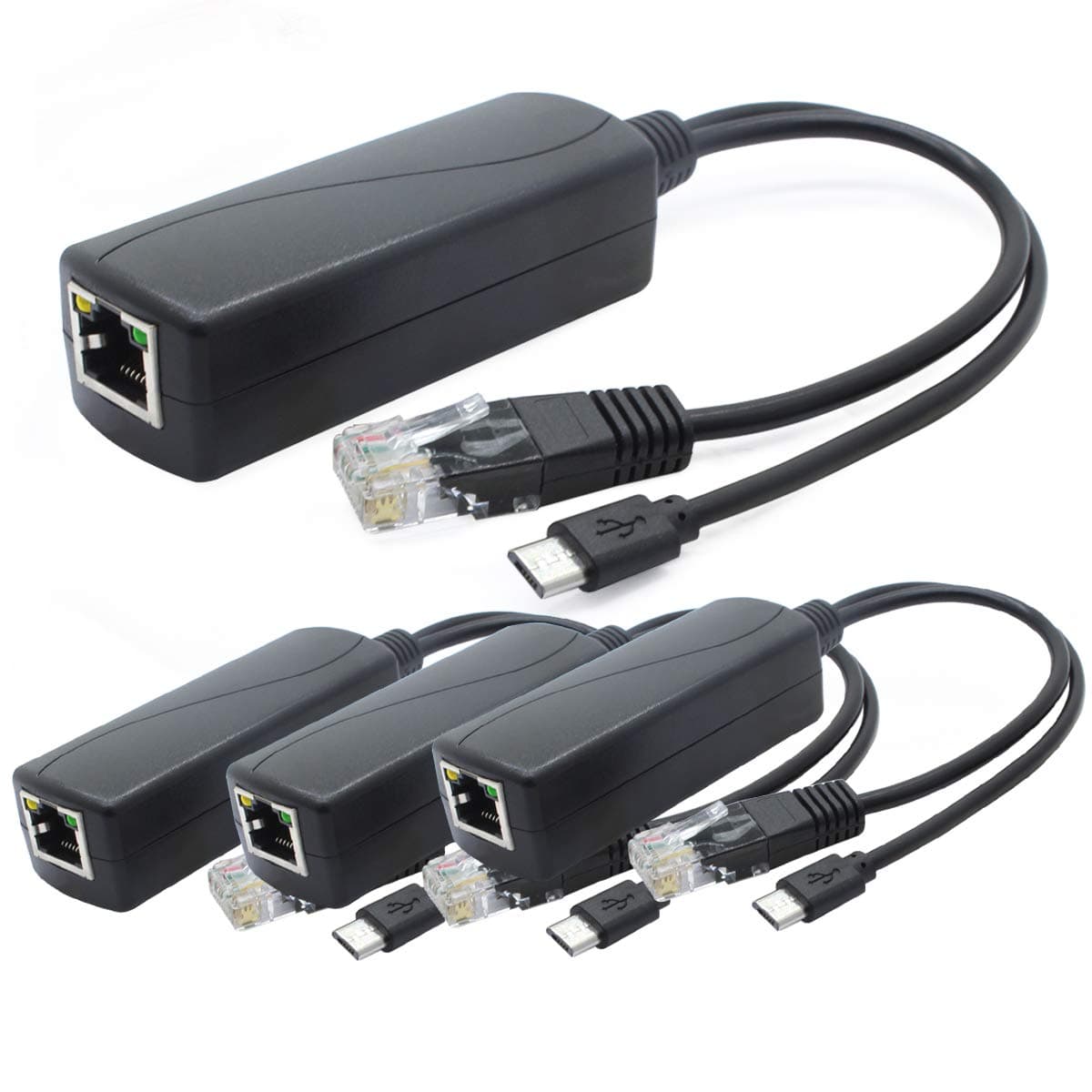 ANVISION 4-Pack 5V PoE Splitter, 48V to 5V 2.4A Adapter with Micro USB Plug, IEEE 802.3af Compliant, for IP Camera, Tablets, Dropcam or Raspberry Pi and More, AV-PS05-1