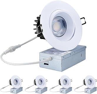 Canless Recessed Gimbal Downlight - Suitable for 20ft High Ceiling 1200lm 4 Inch 15W LED Rotatable Eyeball Spotlight, 5CCT Dimmable Lights with Junction Box, Anti-Glare White 4 Pack