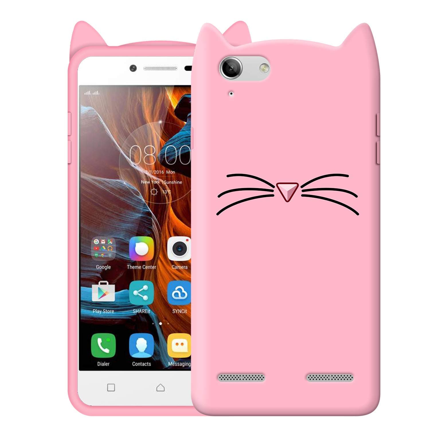 UNILORD® Soft Silicon Back Case for Lenovo K5 Plus | Billi Cartoon Ear Design Girls Ultra Slim Soft Rubber Shockproof Kitty Case for Lenovo K5 Plus (Pink)