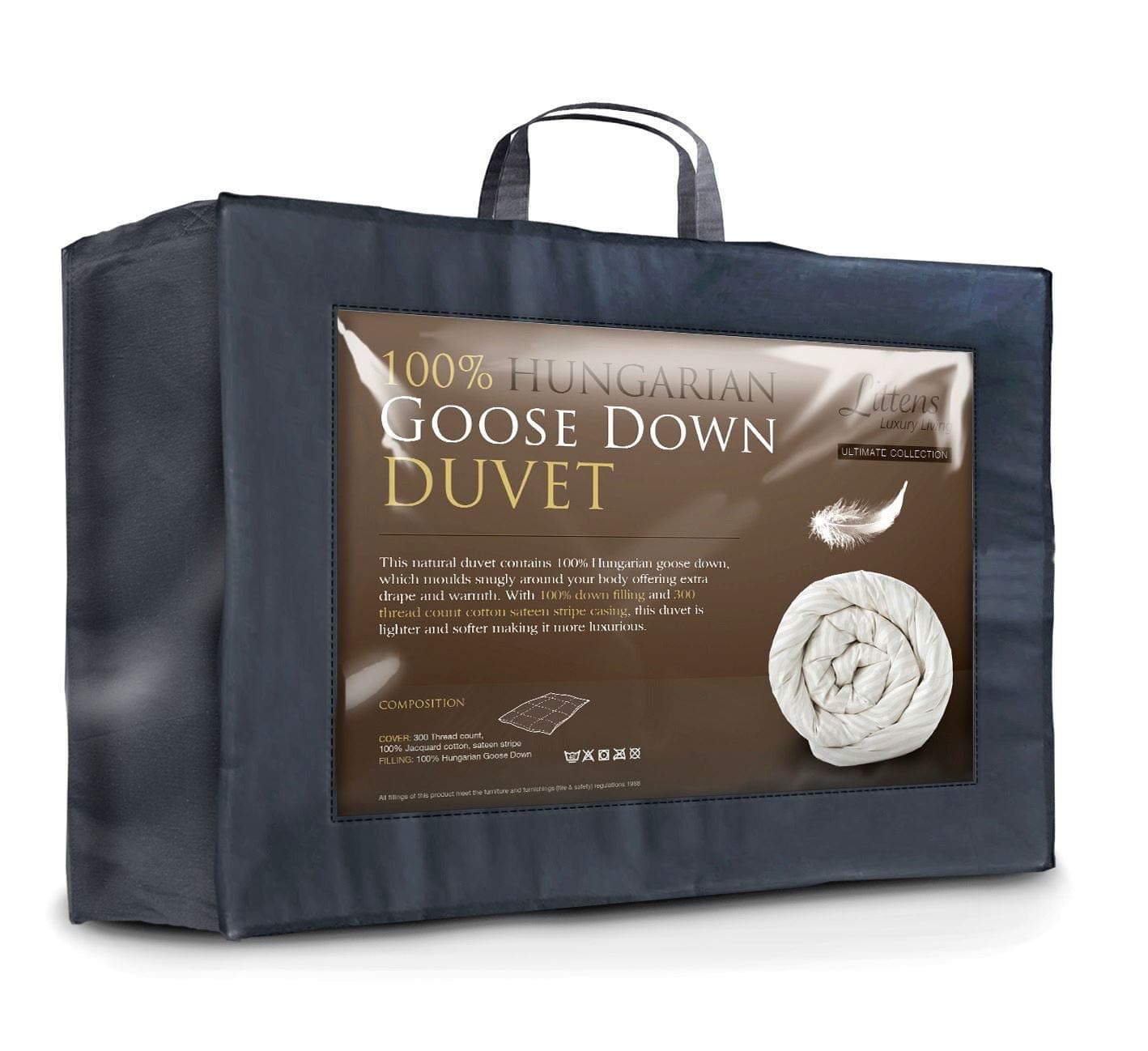 Luxury Ultimate Collection 9 Tog Double Bed Size 100% Hungarian Goose Down Natural Duvet Quilt 300TC 100% Cotton Jacquard, Down Proof (200cm x 200cm)