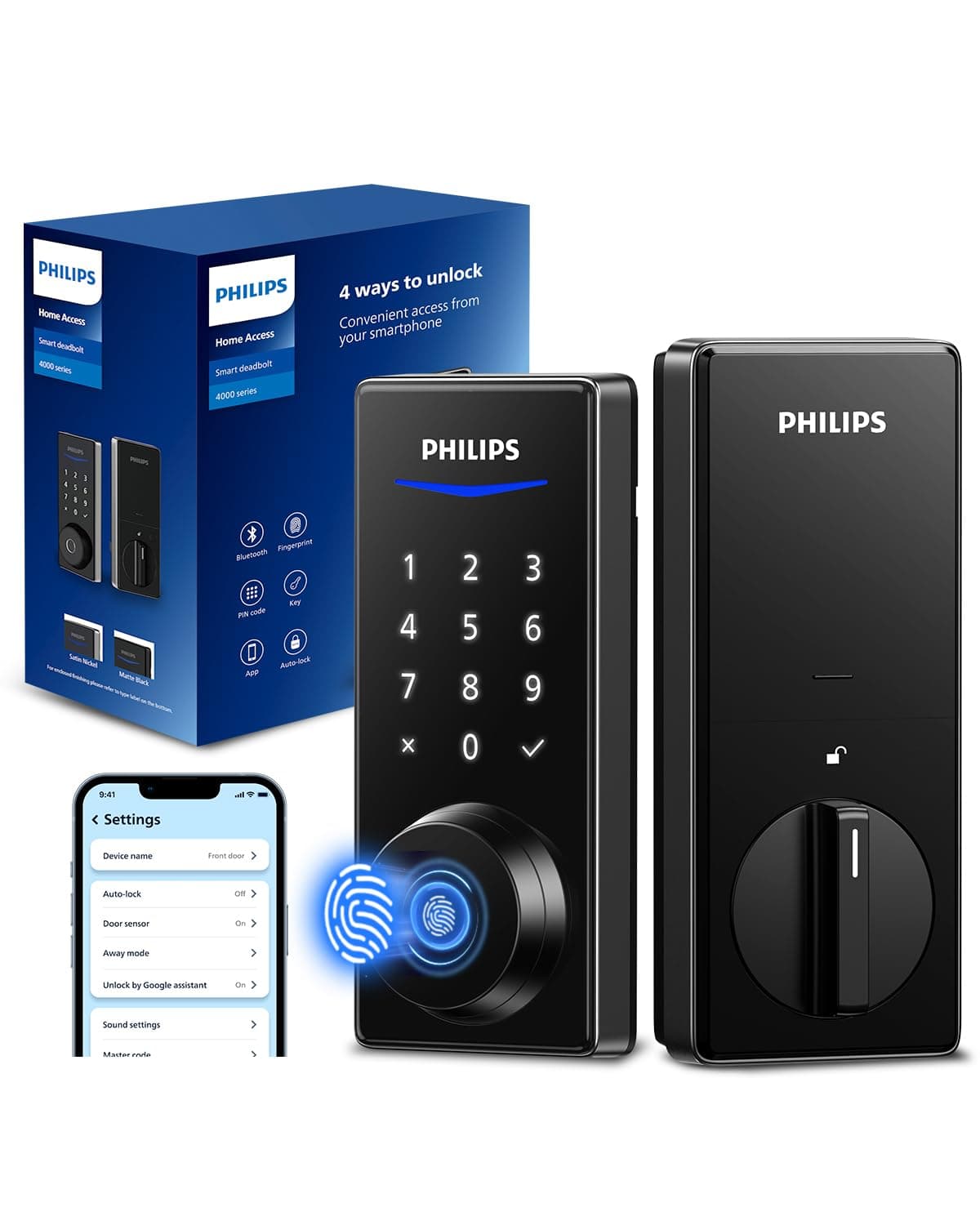 Philips Fingerprint Smart Lock, Keyless Entry Door Lock, Smart Door Locks for Front Door, Keypad Deadbolt, APP Control, 9-Month Long Battery