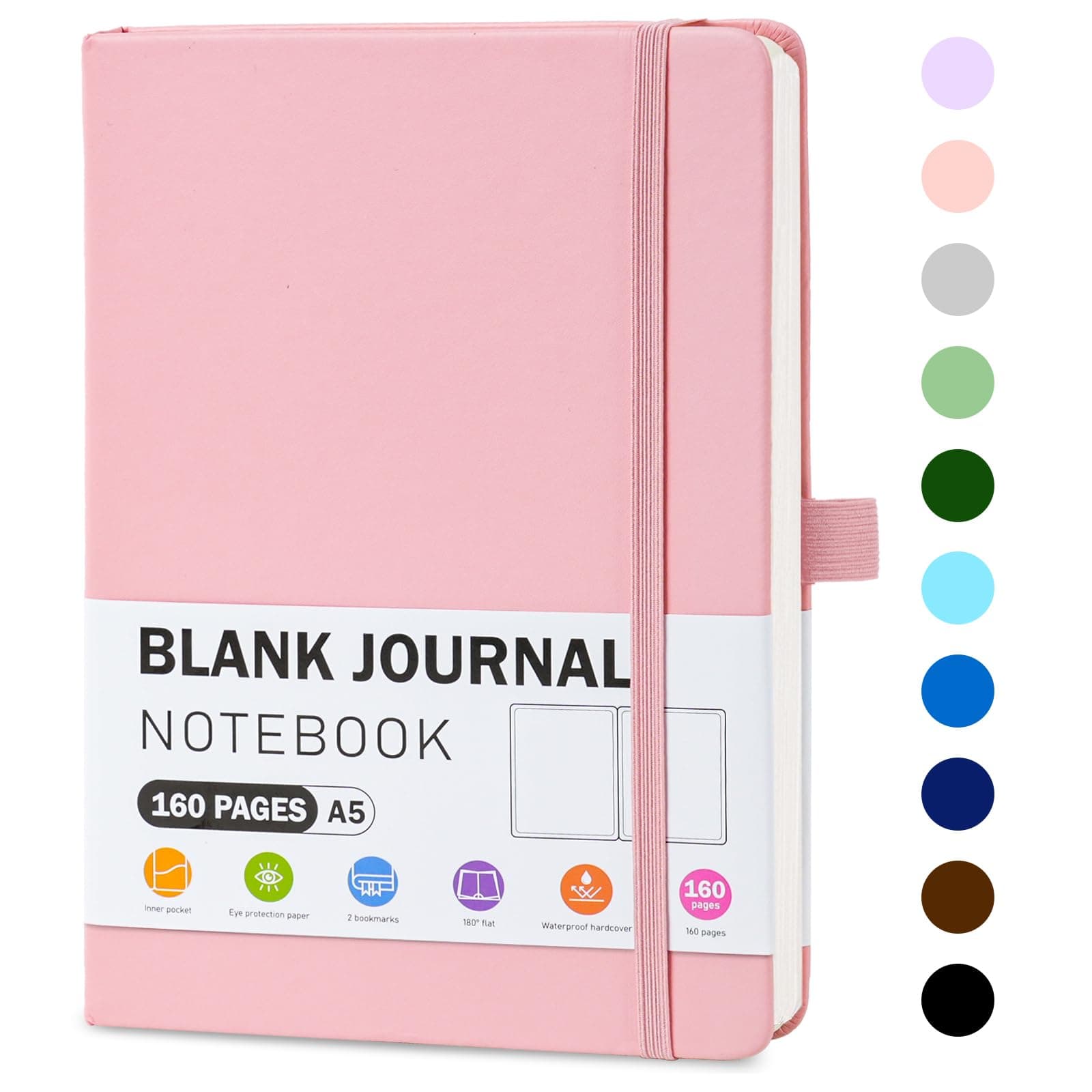EOOUT Blank Journal Notebook for Women, A5 160 Pages Leather Hardcover Notebooks for Writing, Sketch, Drawing, 100gsm Paper, 5.7 X 8.3in (Pink)