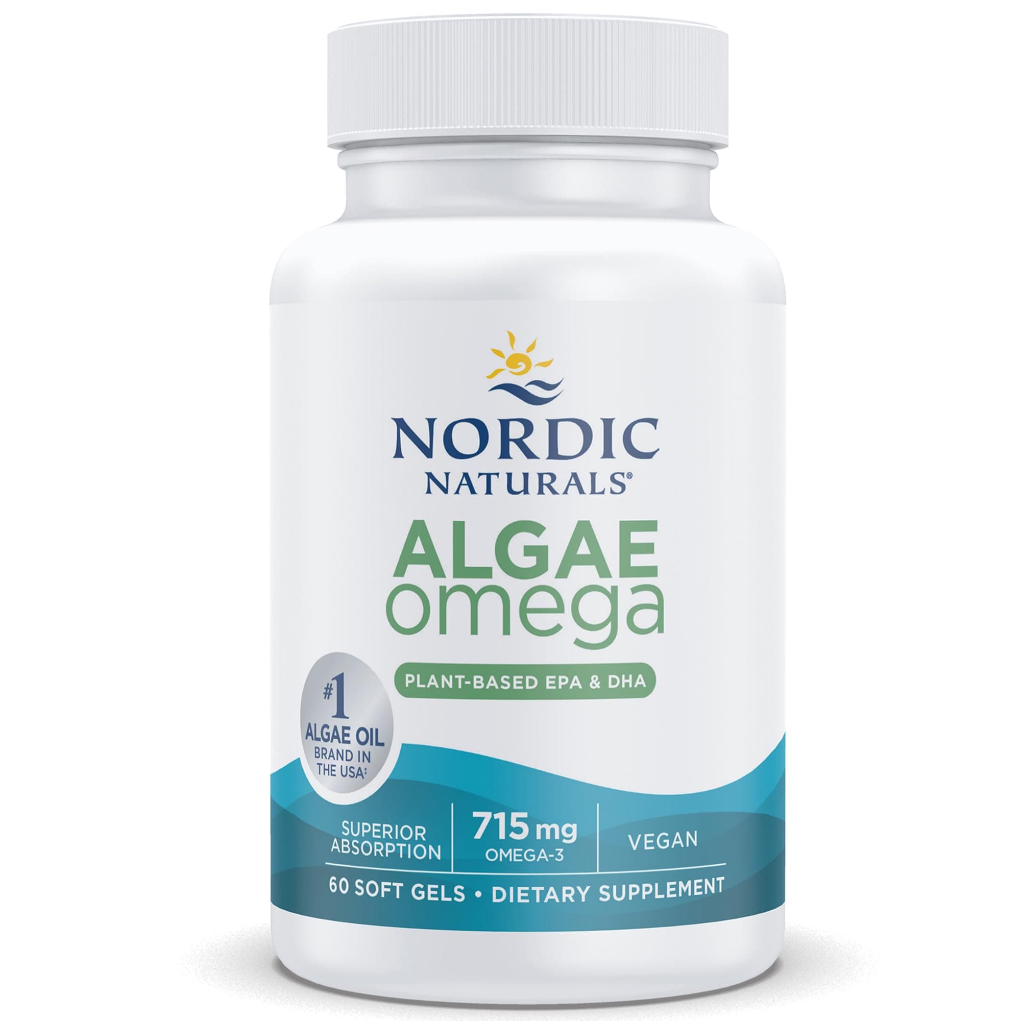 Nordic Naturals Algae Omega, 715mg Vegan Omega 3 Capsules from Algae Oil, with EPA and DHA, 60 Omega 3 Vegan Softgels, Vegetarian, Soy-Free, Gluten-Free