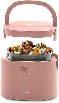 20oz Electric Lunch Box Food & Soup Warmer, PFAS & PFOA-Free Ceramic Nonstick Interior, Portable for Travel & Office, Spill-Proof Lid, Removable Bowl, Dishwasher Safe, Dusty Pink