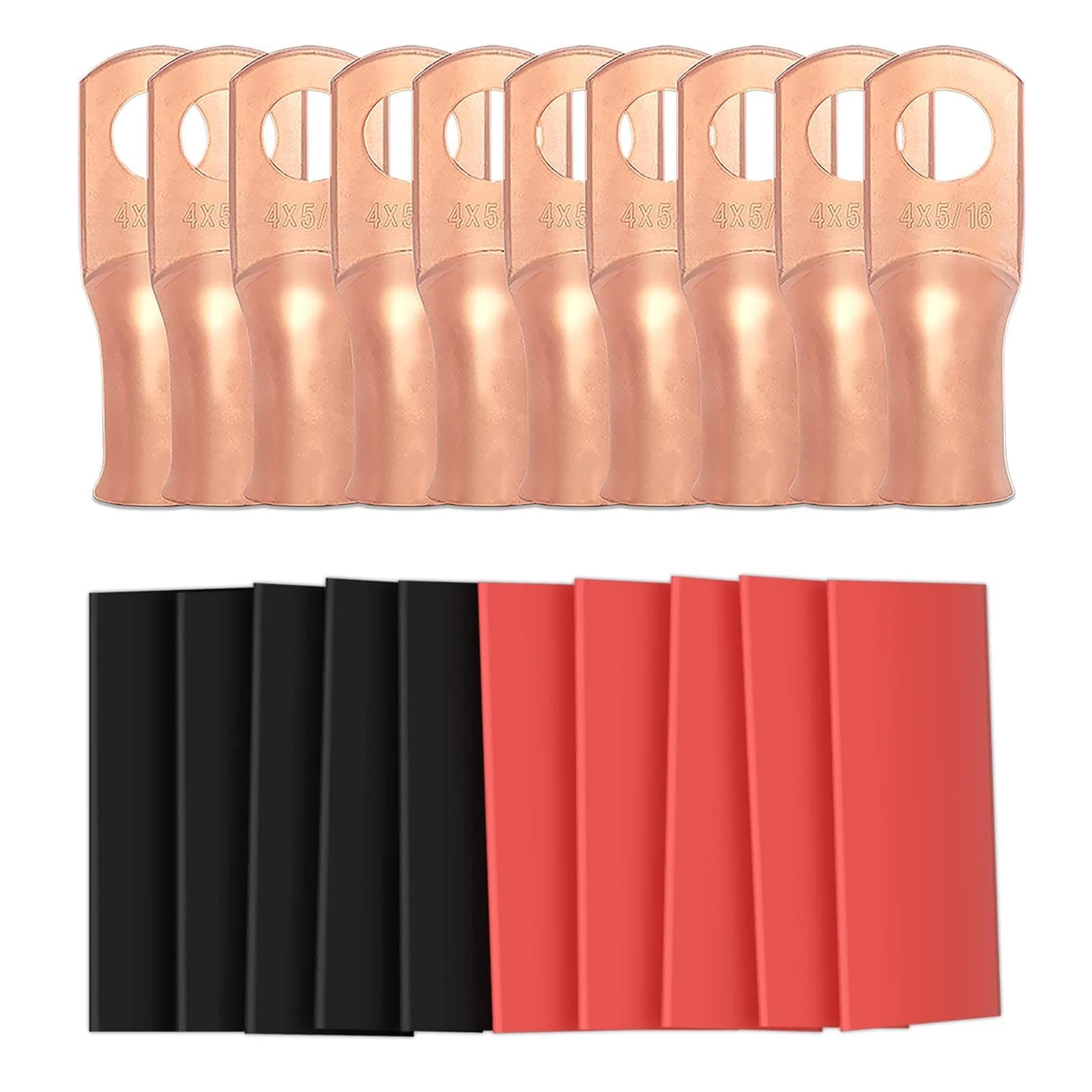 10pcs 4 Awg - 5/16" (M8) Sanuke Wire Lugs Ring Terminal Connectors Ends, Heavy Duty Wire Connectors Heavy Duty for Battery Cable Lug Wire Electrical Eyelets with 3:1 Dual Wall Adhesive Heat Shrink