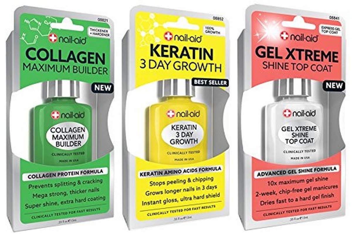 Collagen Base + Keratin Growth + Gel Top Coat, Clear, 3 Count