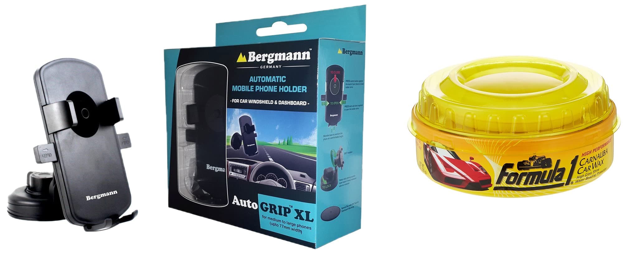 Formula 1 615026 Carnauba Paste Wax (230 g) & Bergmann Auto Grip Automatic Mobile Holder (XL, Black)