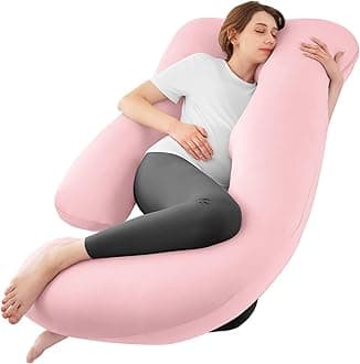Sasttie Pregnancy Pillows for Sleeping, U Shaped Cooling Full Body Pillow with Removable Cover, Pregnant Women Must Haves, Maternity Essential, Light Pink